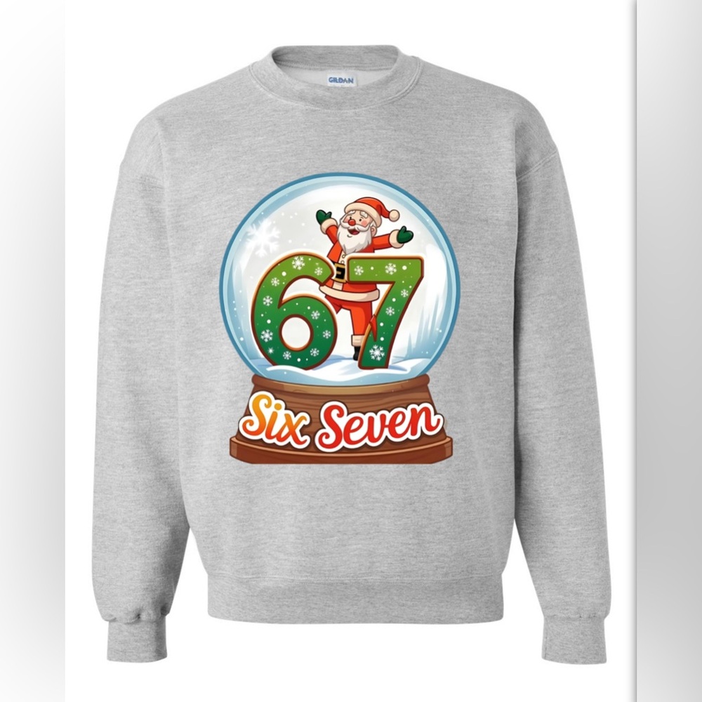 67 Gray Crewneck Holiday Crewneck sweater Finny Graphic size SMLXLXXLXXXL